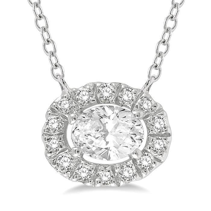 Oval Shape East-West Petite Halo Diamond Fashion Pendant