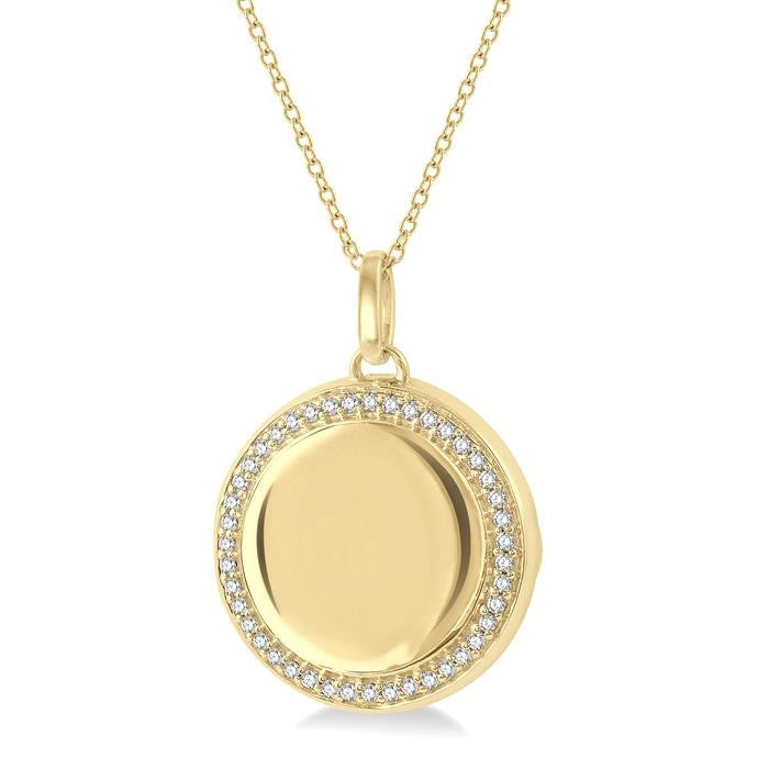 1/4 Ctw Round Cut Diamond Circle Locket Pendant With Chain in 10K Yellow Gold
