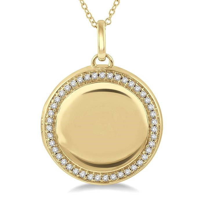1/4 Ctw Round Cut Diamond Circle Locket Pendant With Chain in 10K Yellow Gold
