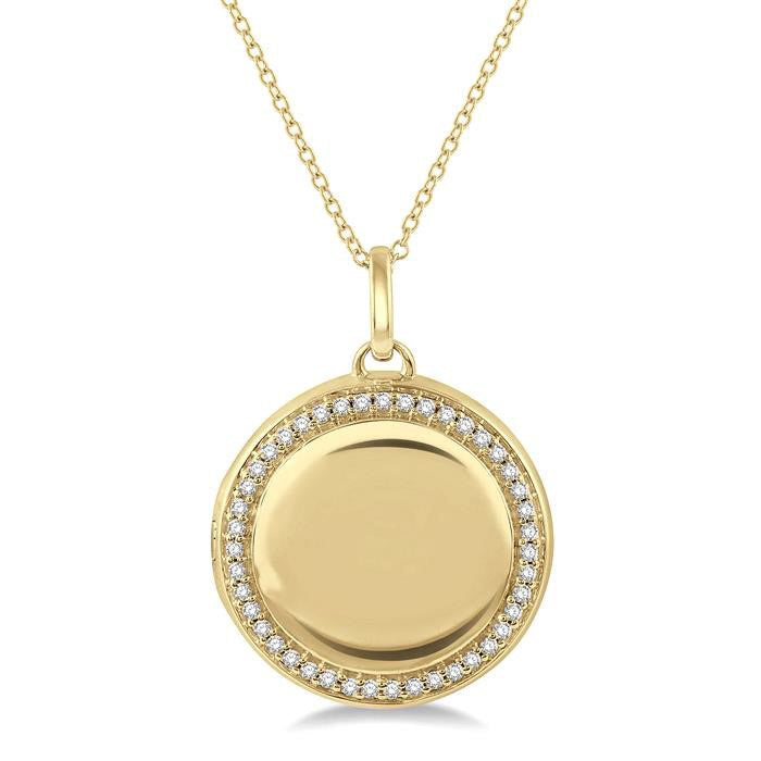 1/4 Ctw Round Cut Diamond Circle Locket Pendant With Chain in 10K Yellow Gold