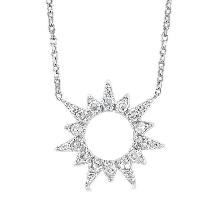 1/5 Ctw Sunburst Round Cut Diamond Fashion Pendant With Chain in 10K White Gold