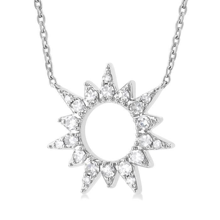 1/5 Ctw Sunburst Round Cut Diamond Fashion Pendant With Chain in 10K White Gold