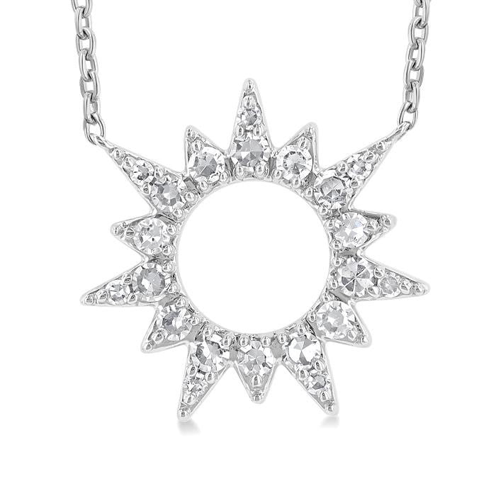 1/5 Ctw Sunburst Round Cut Diamond Fashion Pendant With Chain in 10K White Gold