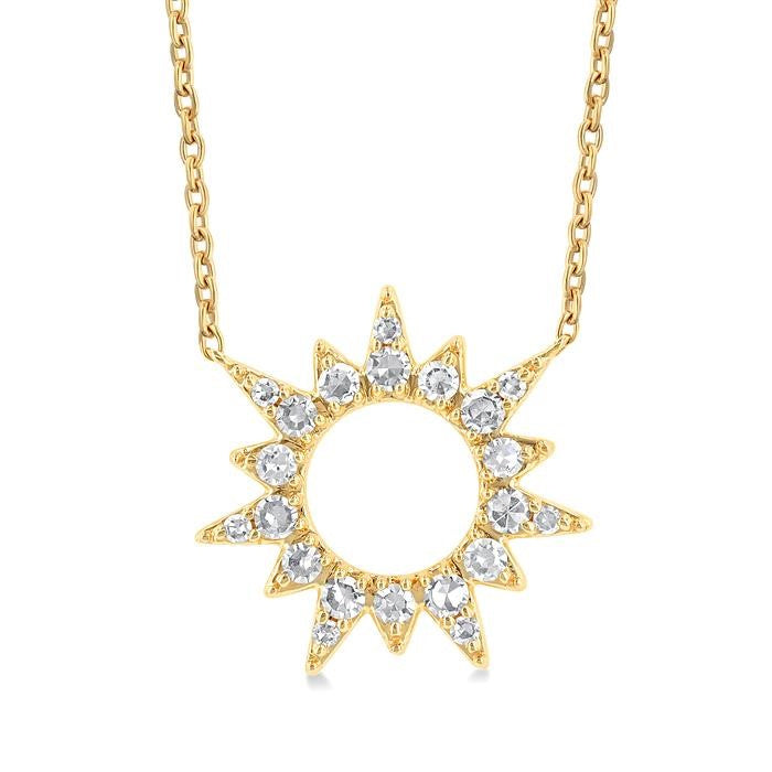1/5 Ctw Sunburst Round Cut Diamond Fashion Pendant With Chain in 10K Yellow Gold