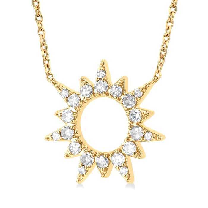 1/5 Ctw Sunburst Round Cut Diamond Fashion Pendant With Chain in 10K Yellow Gold
