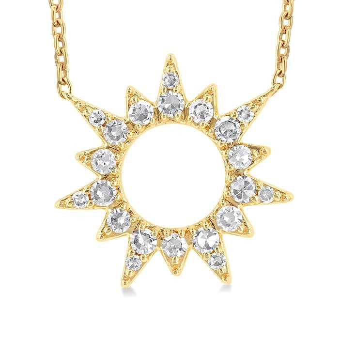 1/5 Ctw Sunburst Round Cut Diamond Fashion Pendant With Chain in 10K Yellow Gold