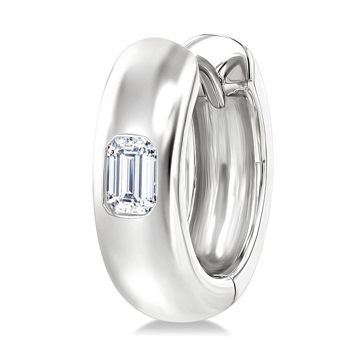 1/3 Ctw Bezel Set Emerald Cut Diamond Fashion Huggie Earrings in 14K White Gold