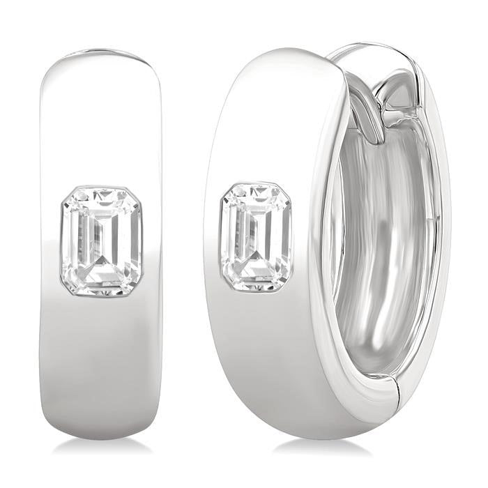 Emerald Shape Bezel Set Diamond Huggie Fashion Earrings