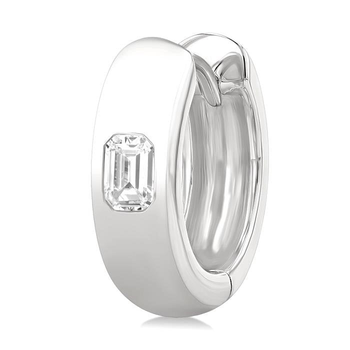 Emerald Shape Bezel Set Diamond Huggie Fashion Earrings