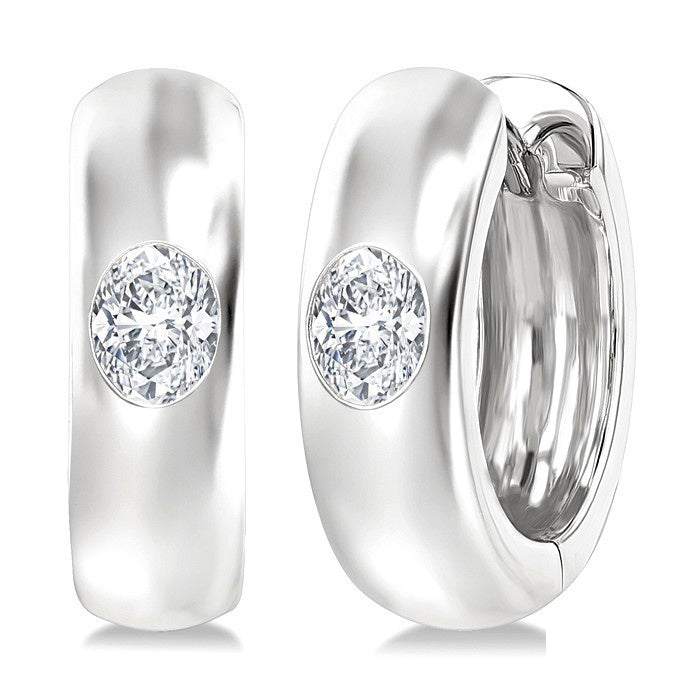 1/3 Ctw Bezel Set Oval Cut Diamond Fashion Huggie Earrings in 14K White Gold