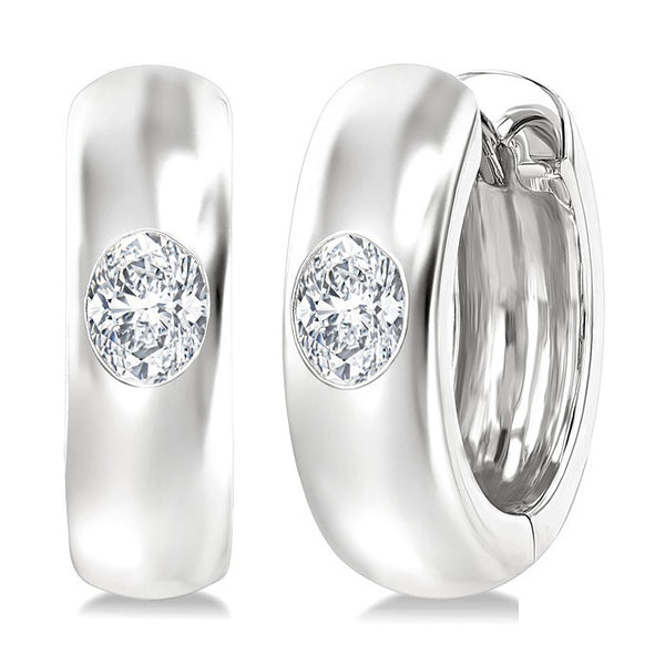 1/3 Ctw Bezel Set Oval Cut Diamond Fashion Huggie Earrings in 14K White Gold