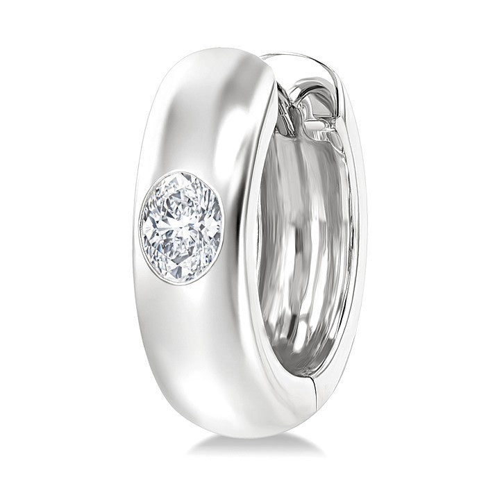 1/3 Ctw Bezel Set Oval Cut Diamond Fashion Huggie Earrings in 14K White Gold