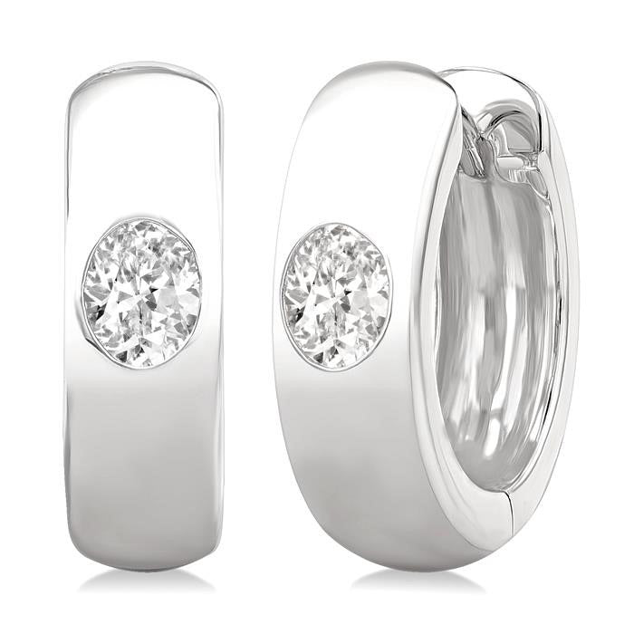 Oval Shape Bezel Set Diamond Huggie Fashion Earrings