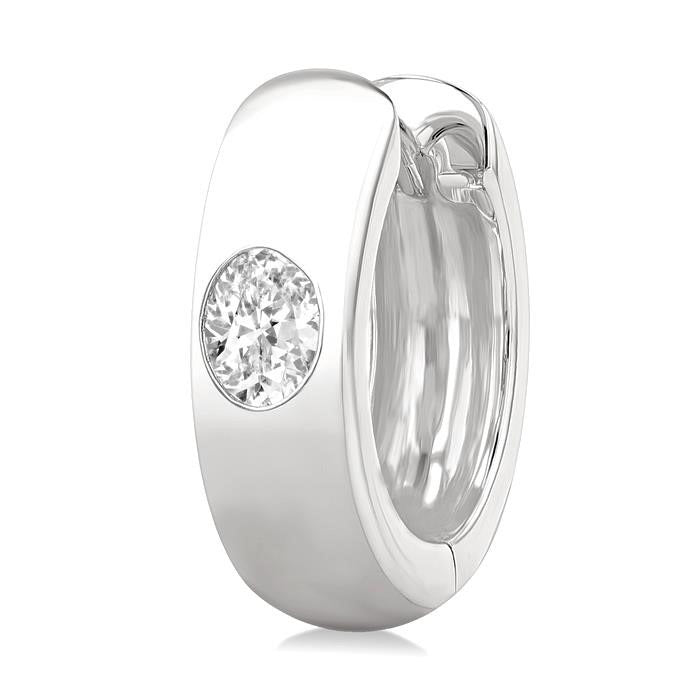 Oval Shape Bezel Set Diamond Huggie Fashion Earrings