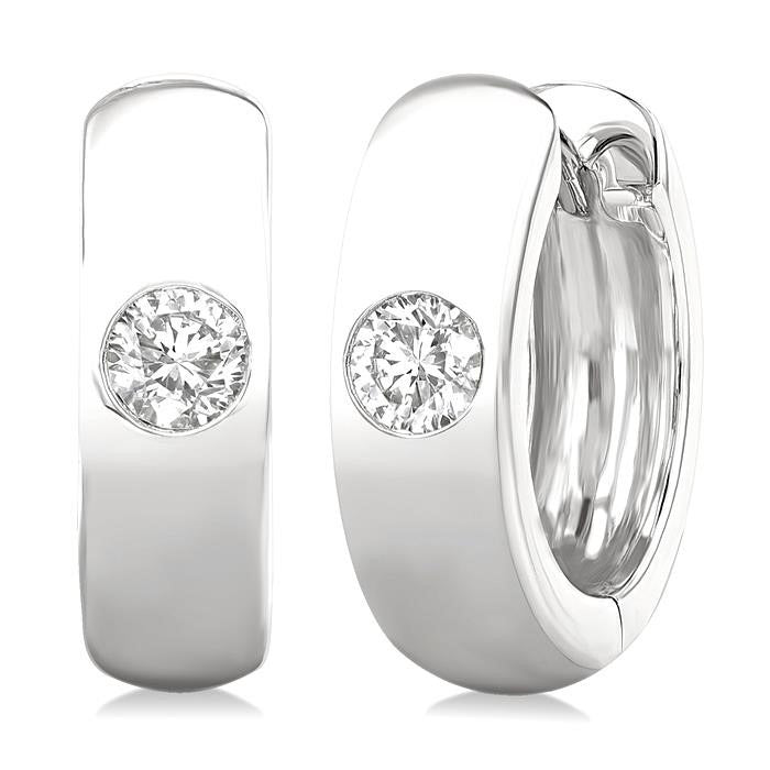 Round Shape Bezel Diamond Huggie Earrings