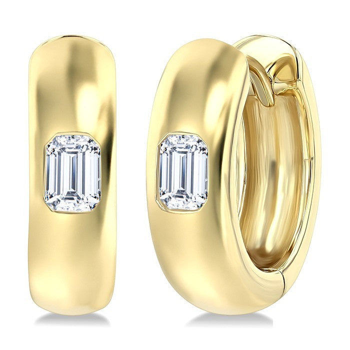 1/3 Ctw Bezel Set Emerald Cut Diamond Fashion Huggie Earrings in 14K Yellow Gold