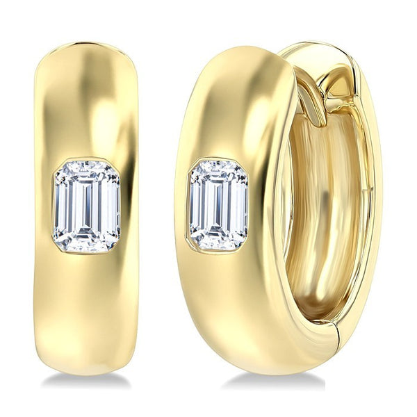 1/3 Ctw Bezel Set Emerald Cut Diamond Fashion Huggie Earrings in 14K Yellow Gold