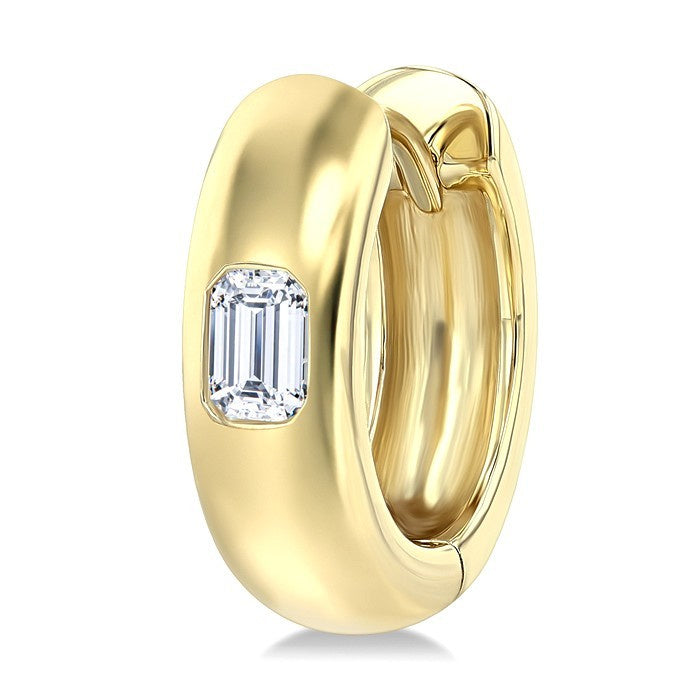 1/3 Ctw Bezel Set Emerald Cut Diamond Fashion Huggie Earrings in 14K Yellow Gold