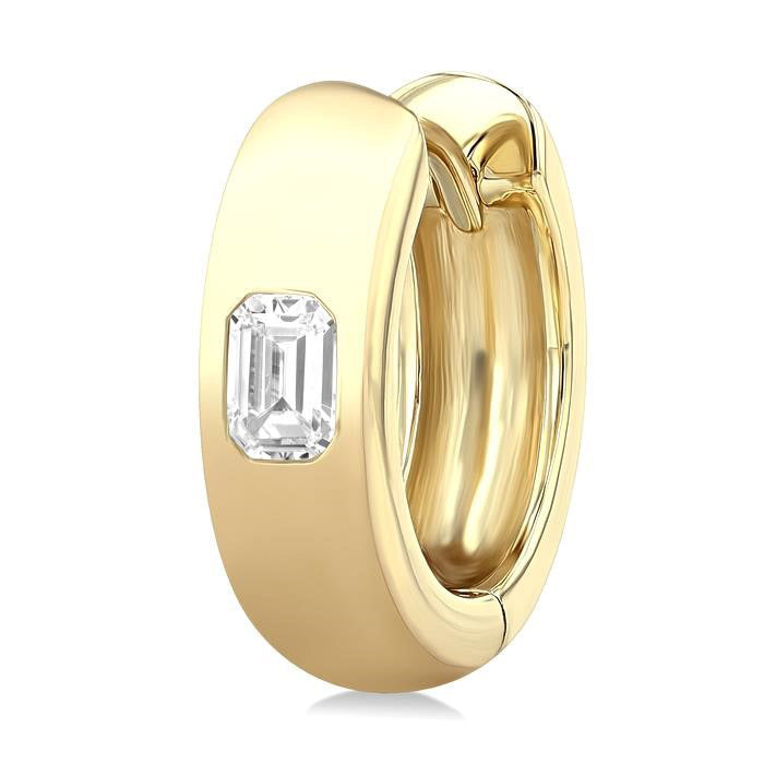 Emerald Shape Bezel Set Diamond Huggie Fashion Earrings
