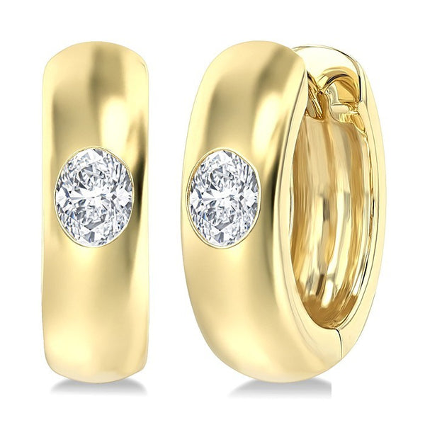 1/3 Ctw Bezel Set Oval Cut Diamond Fashion Huggie Earrings in 14K Yellow Gold