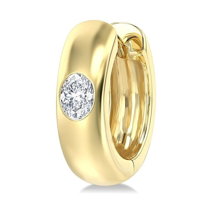 1/3 Ctw Bezel Set Oval Cut Diamond Fashion Huggie Earrings in 14K Yellow Gold