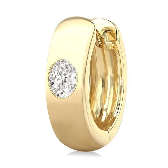 Oval Shape Bezel Set Diamond Huggie Fashion Earrings
