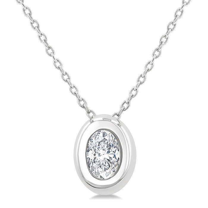 1/3 Ctw Bezel Set Oval Cut Diamond Bubble Fashion Pendant With Chain in 14K White Gold