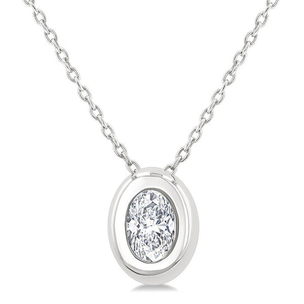 1/3 Ctw Bezel Set Oval Cut Diamond Bubble Fashion Pendant With Chain in 14K White Gold