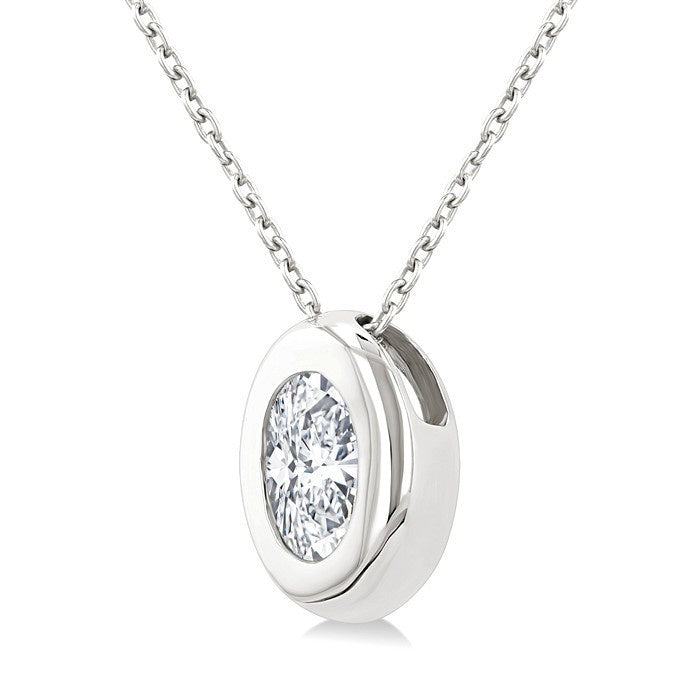 1/3 Ctw Bezel Set Oval Cut Diamond Bubble Fashion Pendant With Chain in 14K White Gold