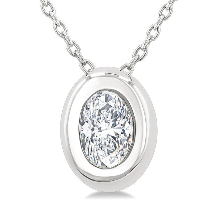 1/3 Ctw Bezel Set Oval Cut Diamond Bubble Fashion Pendant With Chain in 14K White Gold