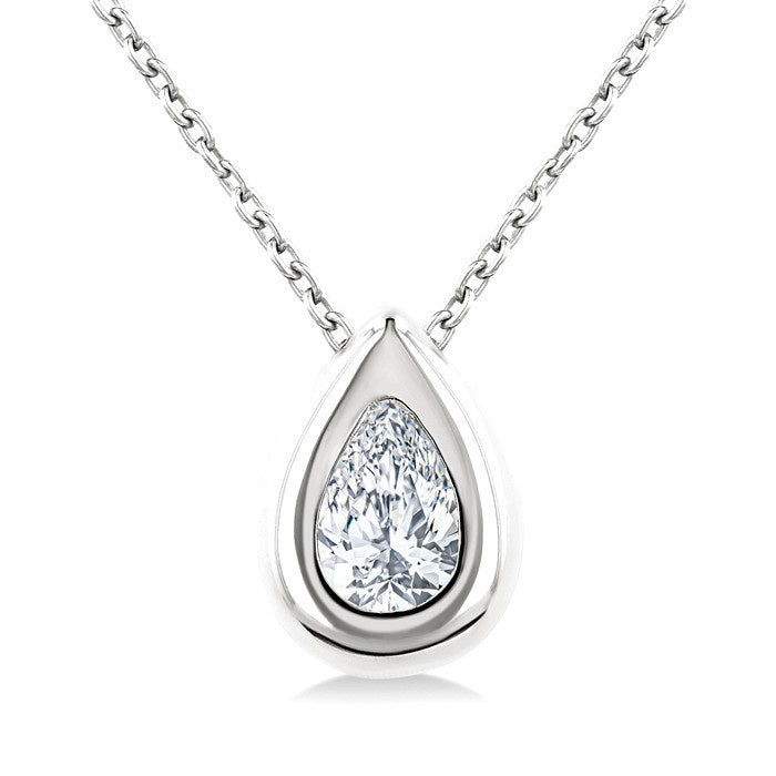 1/3 Ctw Bezel Set Pear Cut Diamond Bubble Fashion Pendant With Chain in 14K White Gold