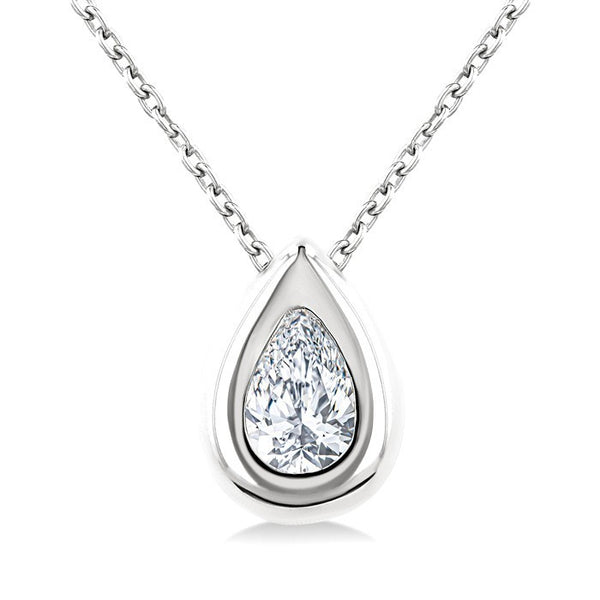 1/3 Ctw Bezel Set Pear Cut Diamond Bubble Fashion Pendant With Chain in 14K White Gold
