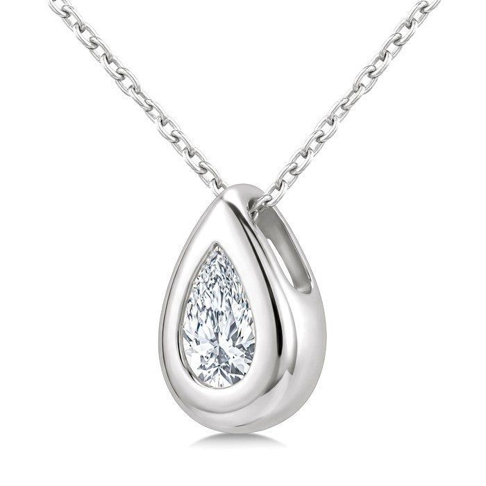 1/3 Ctw Bezel Set Pear Cut Diamond Bubble Fashion Pendant With Chain in 14K White Gold