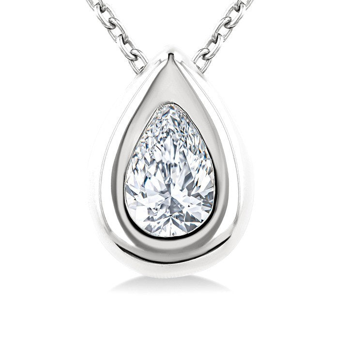 1/3 Ctw Bezel Set Pear Cut Diamond Bubble Fashion Pendant With Chain in 14K White Gold