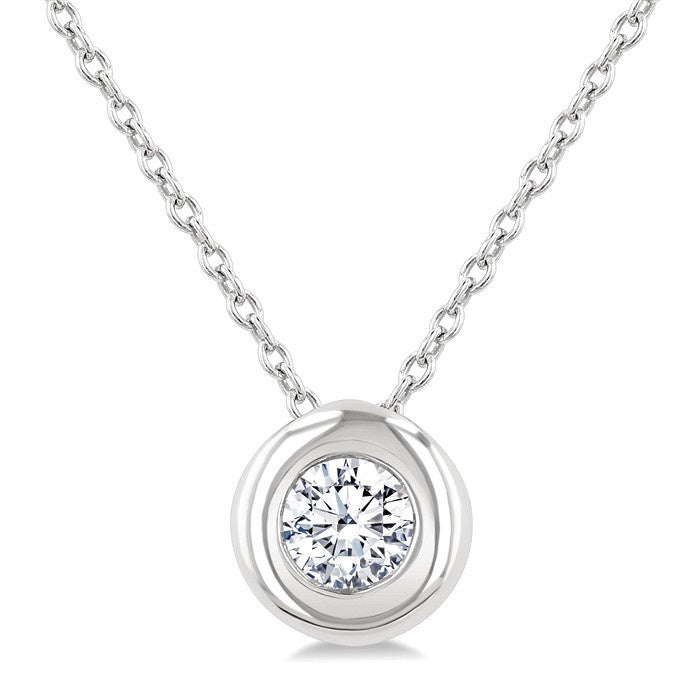 1/3 Ctw Bubble Bezel Set Round Cut Diamond Fashion Pendant With Chain in 14K White Gold