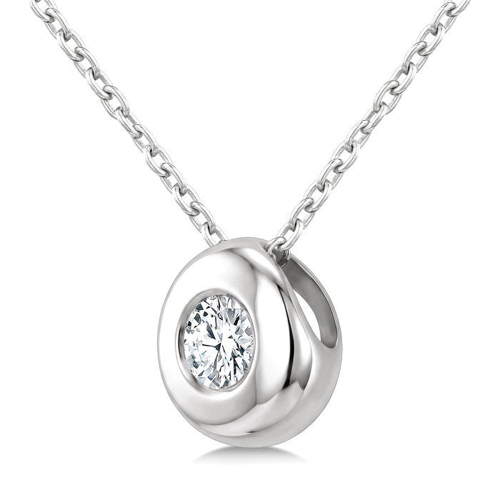 1/3 Ctw Bubble Bezel Set Round Cut Diamond Fashion Pendant With Chain in 14K White Gold