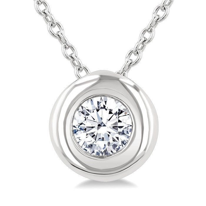 1/3 Ctw Bubble Bezel Set Round Cut Diamond Fashion Pendant With Chain in 14K White Gold