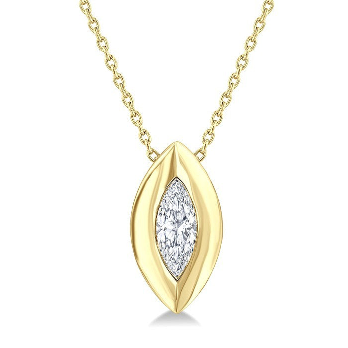 1/3 Ctw Bezel Set Marquise Cut Diamond Bubble Fashion Pendant With Chain in 14K Yellow Gold