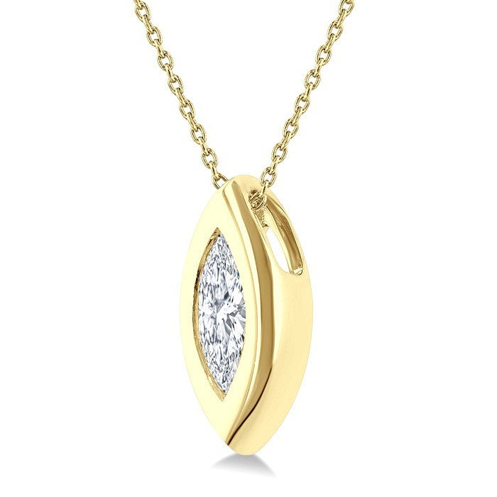 1/3 Ctw Bezel Set Marquise Cut Diamond Bubble Fashion Pendant With Chain in 14K Yellow Gold