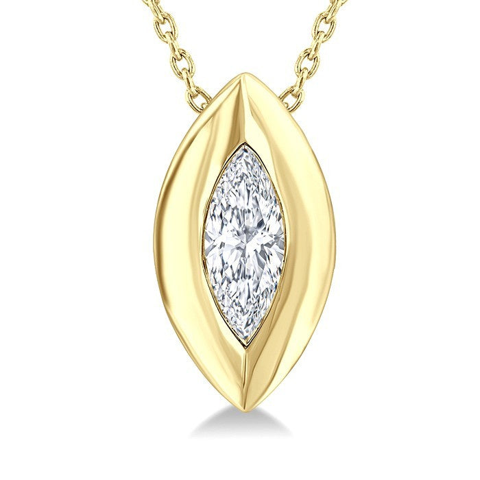 1/3 Ctw Bezel Set Marquise Cut Diamond Bubble Fashion Pendant With Chain in 14K Yellow Gold