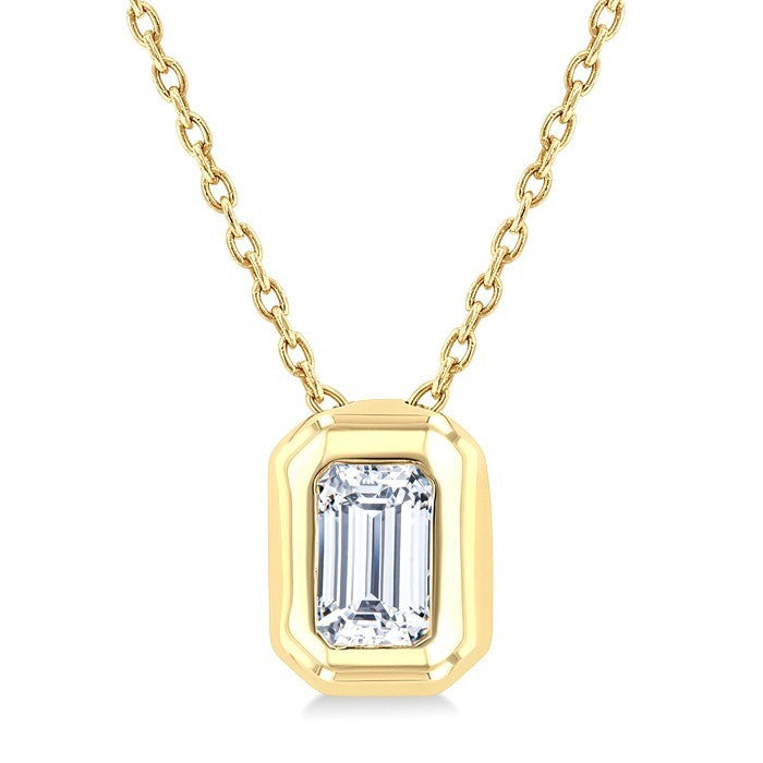 1/3 Ctw Bezel Set Emerald Cut Diamond Bubble Fashion Pendant With Chain in 14K Yellow Gold