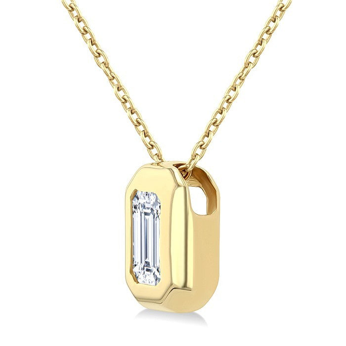 1/3 Ctw Bezel Set Emerald Cut Diamond Bubble Fashion Pendant With Chain in 14K Yellow Gold