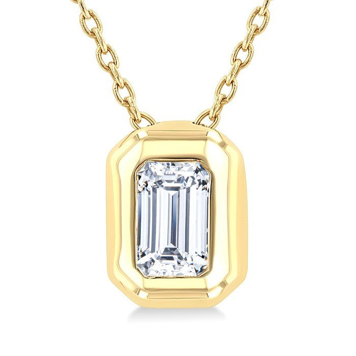 1/3 Ctw Bezel Set Emerald Cut Diamond Bubble Fashion Pendant With Chain in 14K Yellow Gold