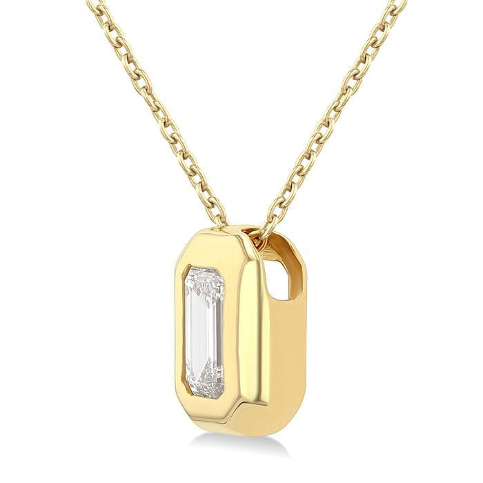 Aria Clover Emerald Shape Bezel Set Diamond Pendant