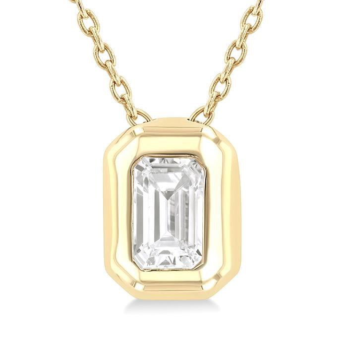 Aria Clover Emerald Shape Bezel Set Diamond Pendant