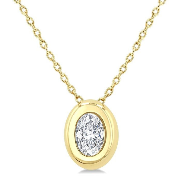 1/3 Ctw Bezel Set Oval Cut Diamond Bubble Fashion Pendant With Chain in 14K Yellow Gold