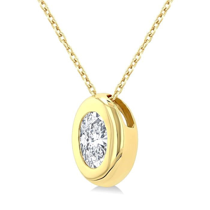 1/3 Ctw Bezel Set Oval Cut Diamond Bubble Fashion Pendant With Chain in 14K Yellow Gold
