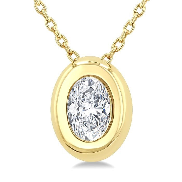 1/3 Ctw Bezel Set Oval Cut Diamond Bubble Fashion Pendant With Chain in 14K Yellow Gold
