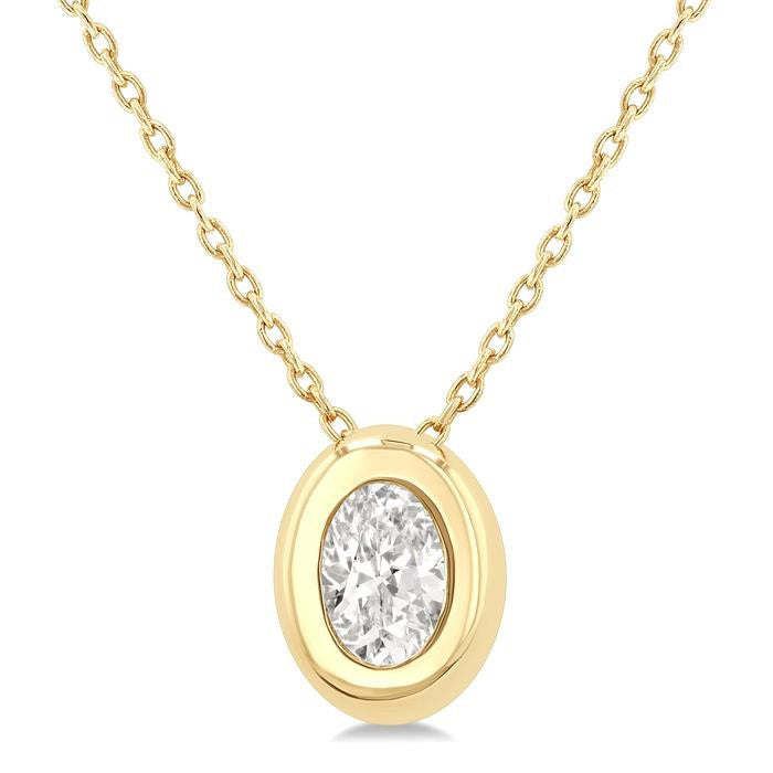 Yvette Laurel Oval Shape Bezel Set Diamond Pendant