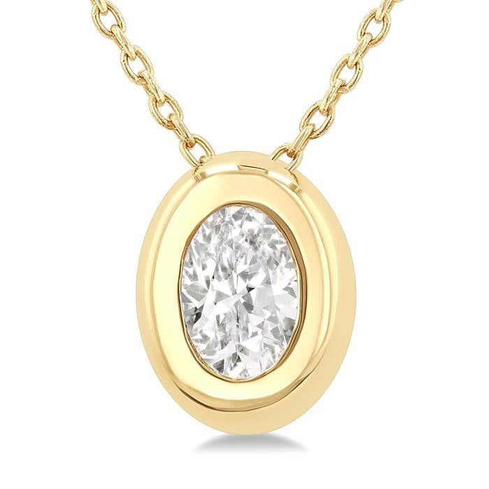 Yvette Laurel Oval Shape Bezel Set Diamond Pendant